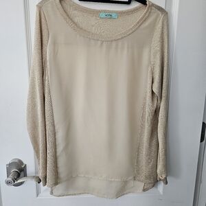 KARLIE Gold Shimmer And Sheer Long Sleeve Blouse